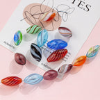 Vintage Pattern Olive Shaped Blown Glass Beads Handmade 4pcs 2