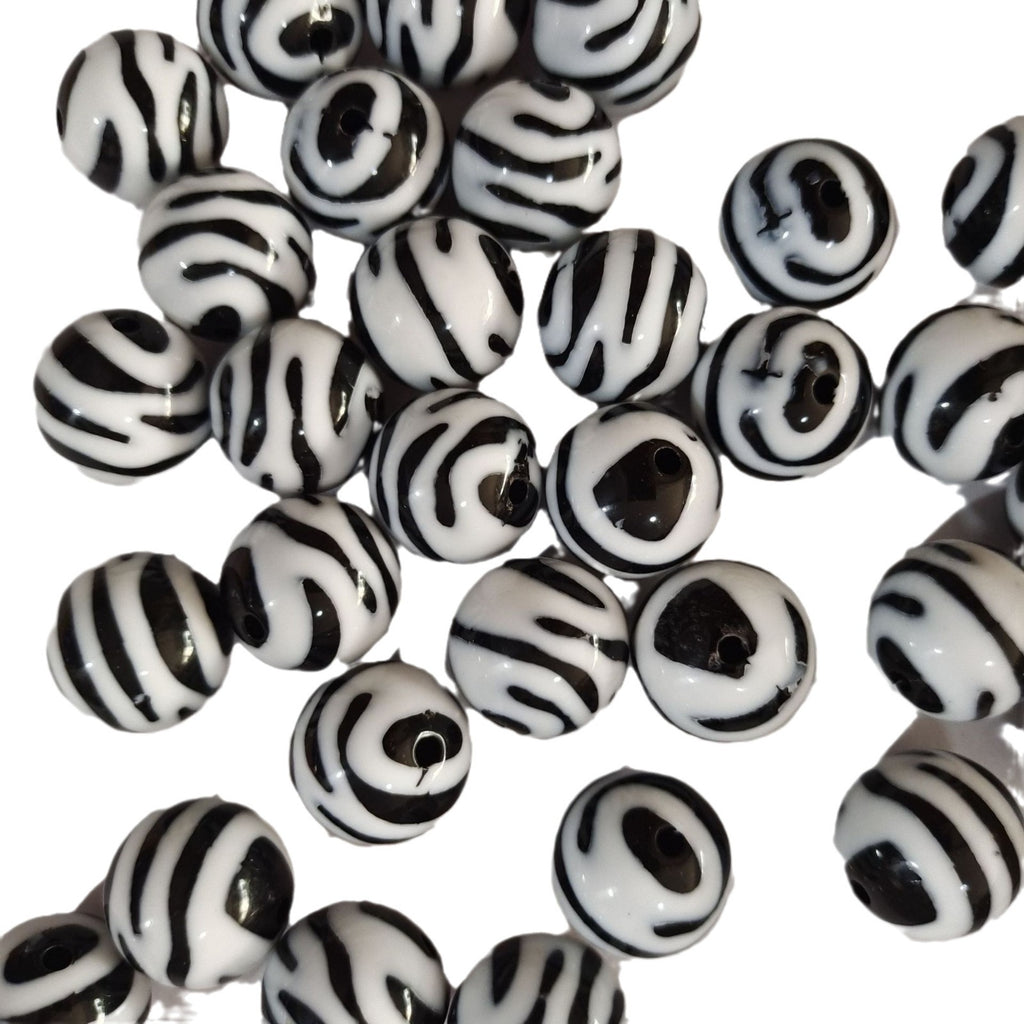 Zebra Stripe Bubblegum Beads 20mm Glossy Black and White Acrylic 10pcs 4