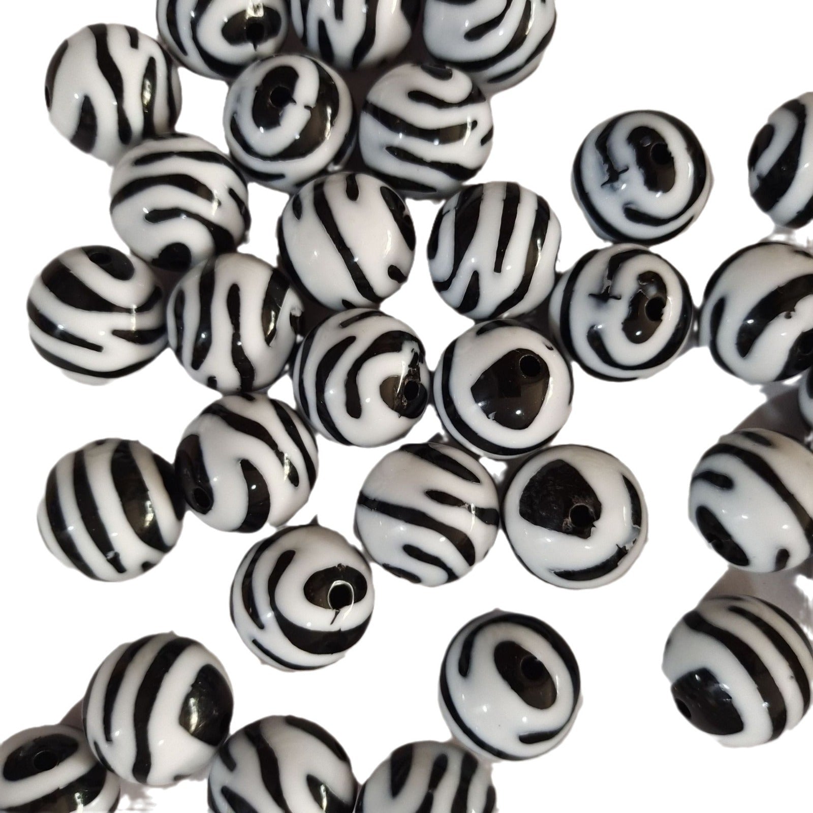 Zebra Stripe Bubblegum Beads 20mm Glossy Black and White Acrylic 10pcs 4