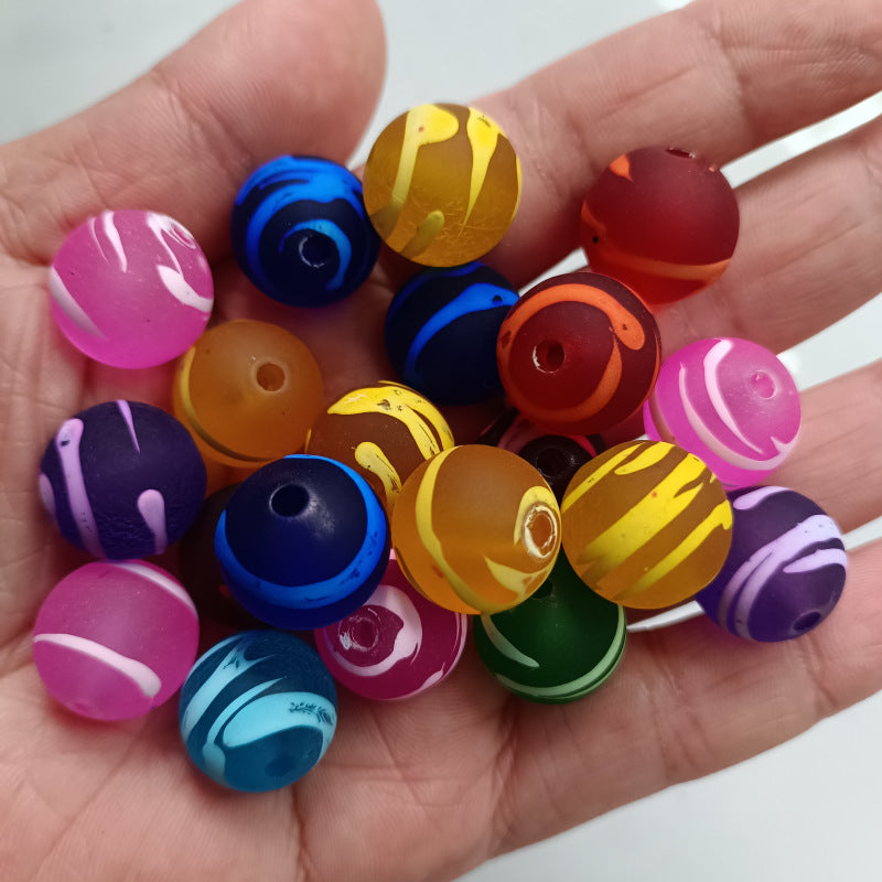 Spray Painted Round Acrylic Beads 16mm Swirl Line Matte 100pcs 3