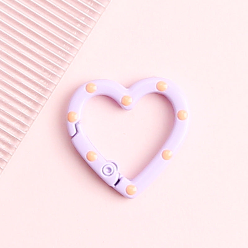 Metal Painted Dotted Heart Trigger Spring Keyrings 25mm 10pcs 14