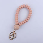 Silicone Beaded Flat Wristlet Keychain with Wood Accent 6