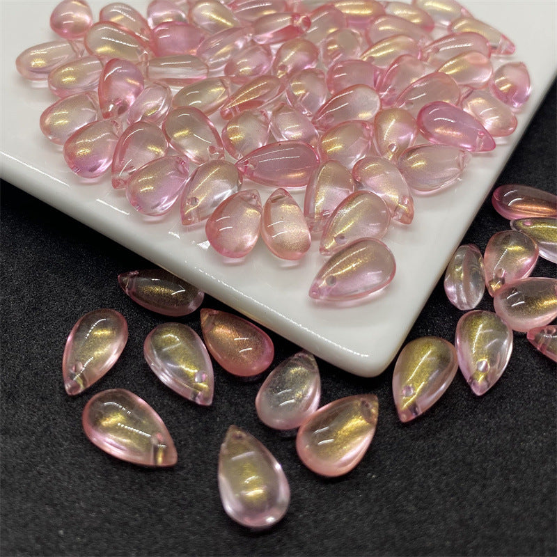 Czech Glass Beads Teardrop 8mm 14mm Glossy Purple Pink Iridescent 100pcs 15