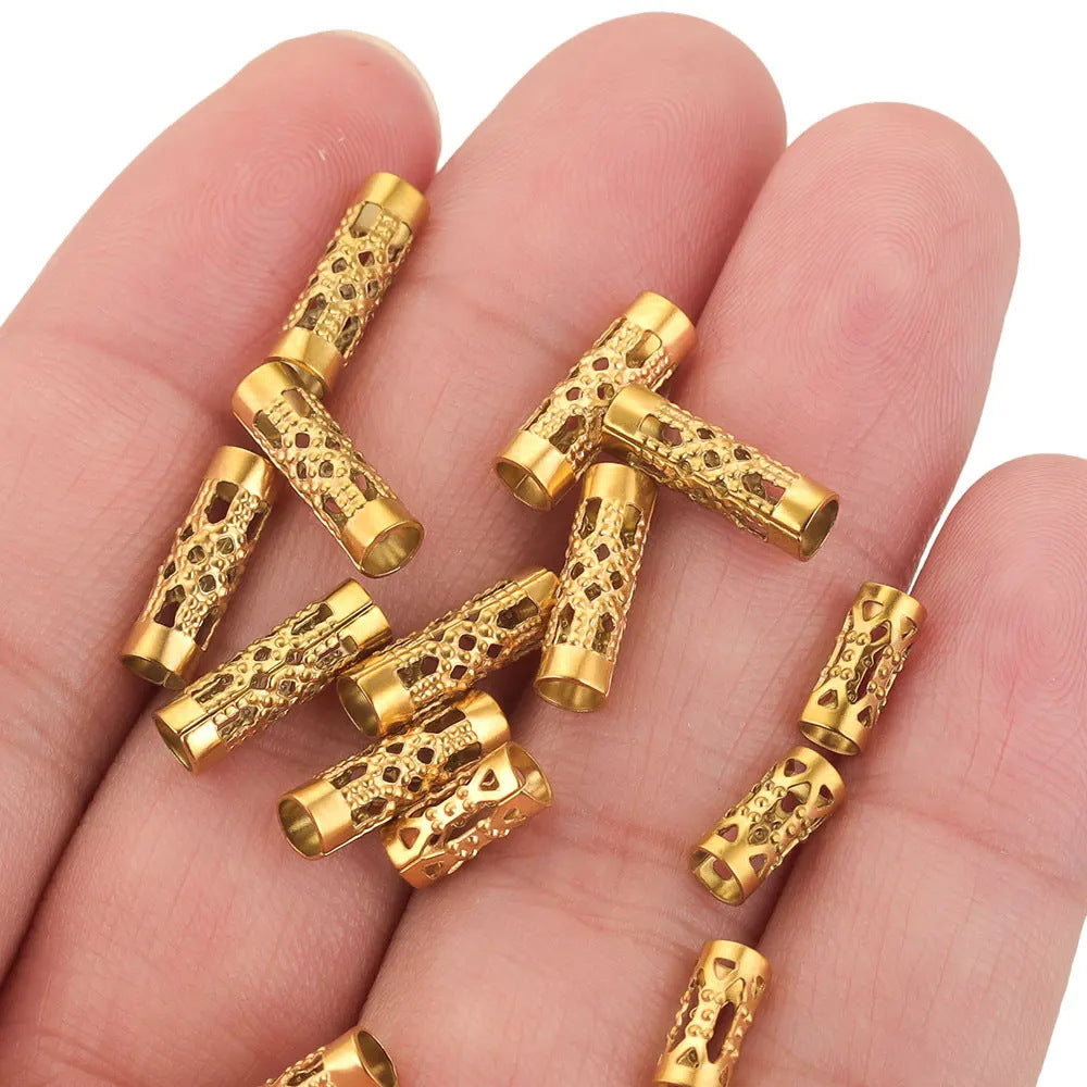 Stainless Steel Tube Metal Beads 8mm 12mm Hollow Patterned 20pcs 3