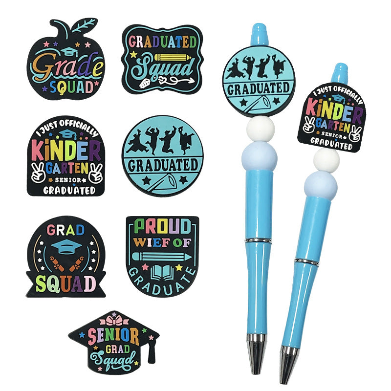 Silicone Focal Beads Graduation Season Colorful Text Design 20pcs 5
