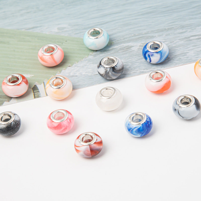 Acrylic Round Spacer Beads 14mm Ink Imitation Ceramic Large Hole 50pcs