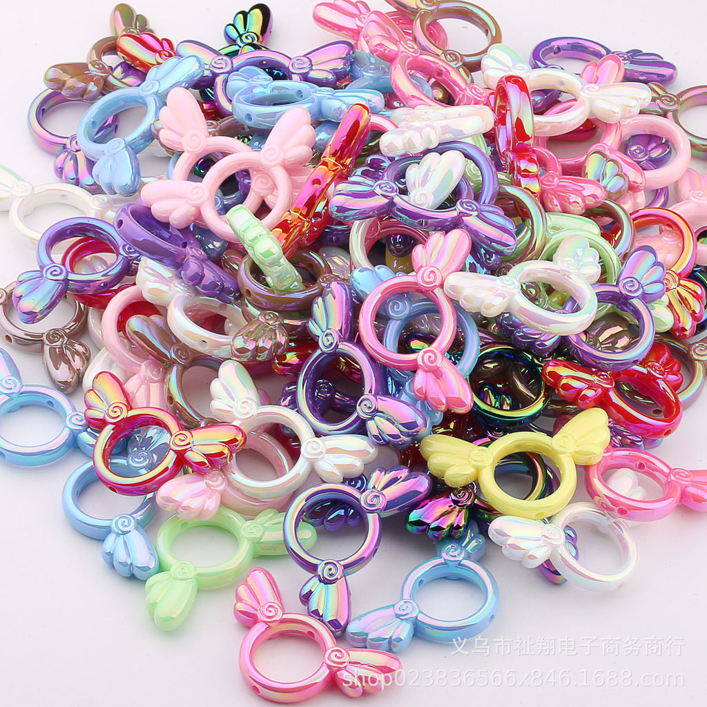UV Color Plated Solid Color Varied Sakura Angel Wings Acrylic Beads 2pcs 16