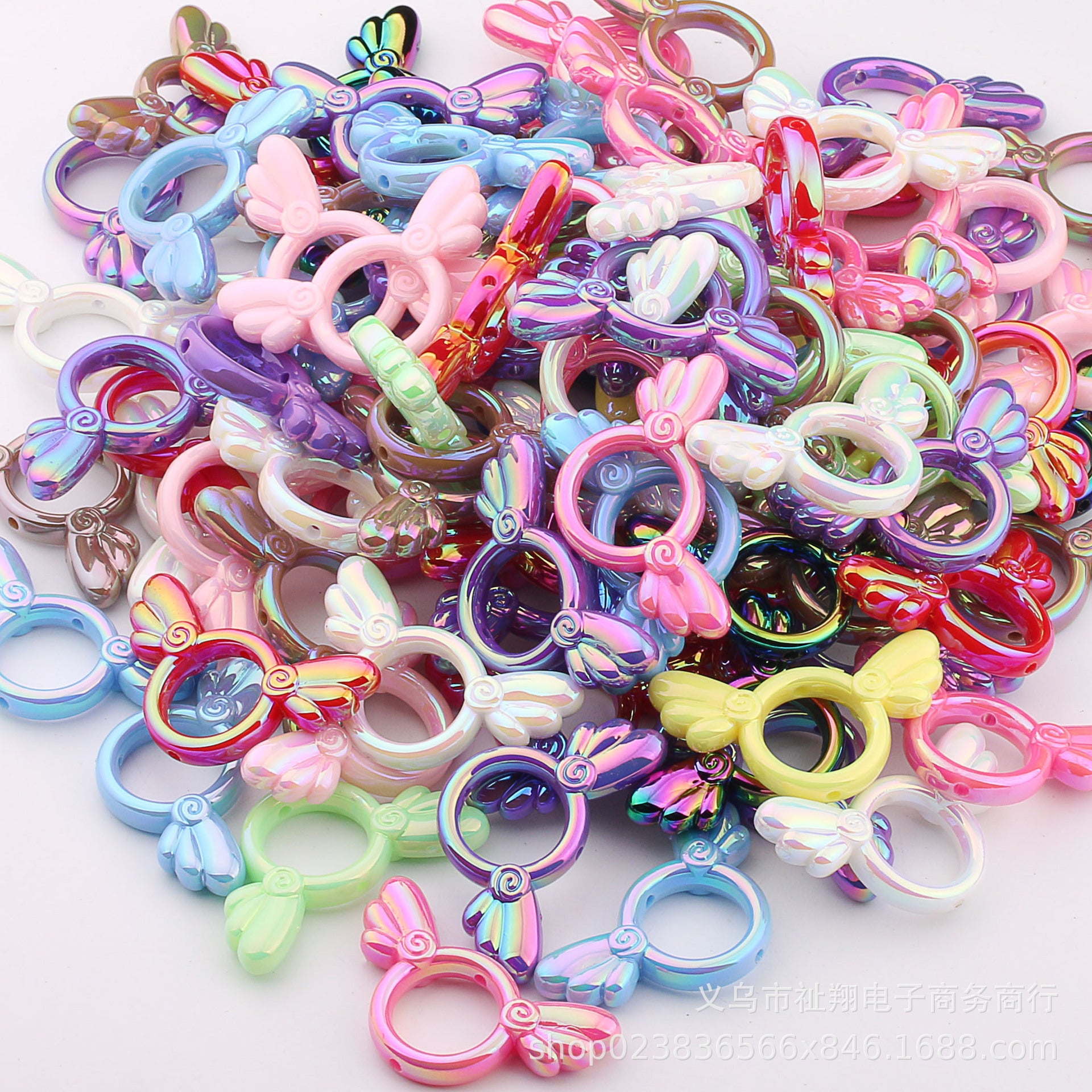 UV Color Plated Solid Color Varied Sakura Angel Wings Acrylic Beads 2pcs 16