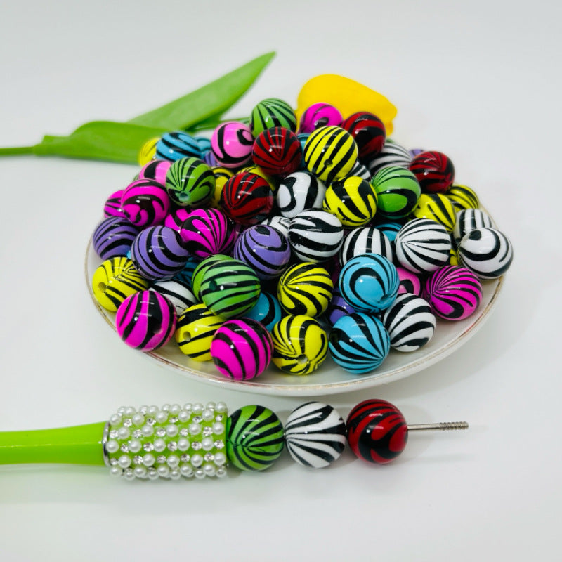 Dopamine Colored Zebra Patterned Acrylic Beads 16mm 50pcs 3