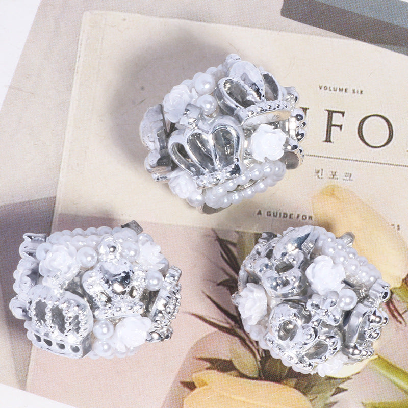 Crown Barrel Rhinestone Beads 23mm Silver Resin Alloy 5pcs 7