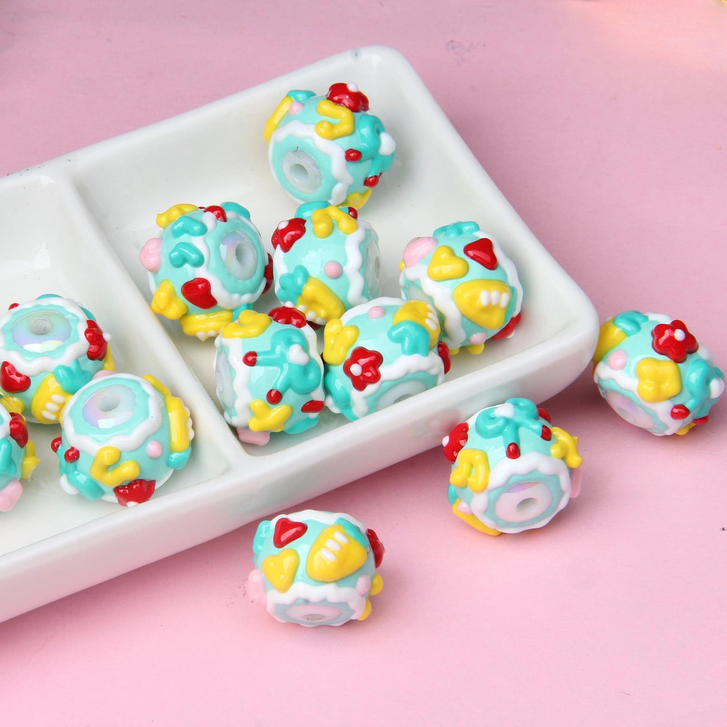 Hand Painted Cute Cake Series Acrylic Beads 18-23mm 10pcs 11