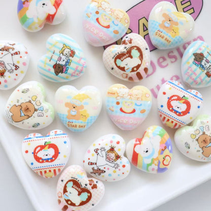 Cheerful Animal Printed Heart Acrylic Beads 25mm 20pcs 2