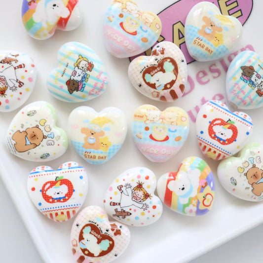 Cheerful Animal Printed Heart Acrylic Beads 25mm 20pcs 2
