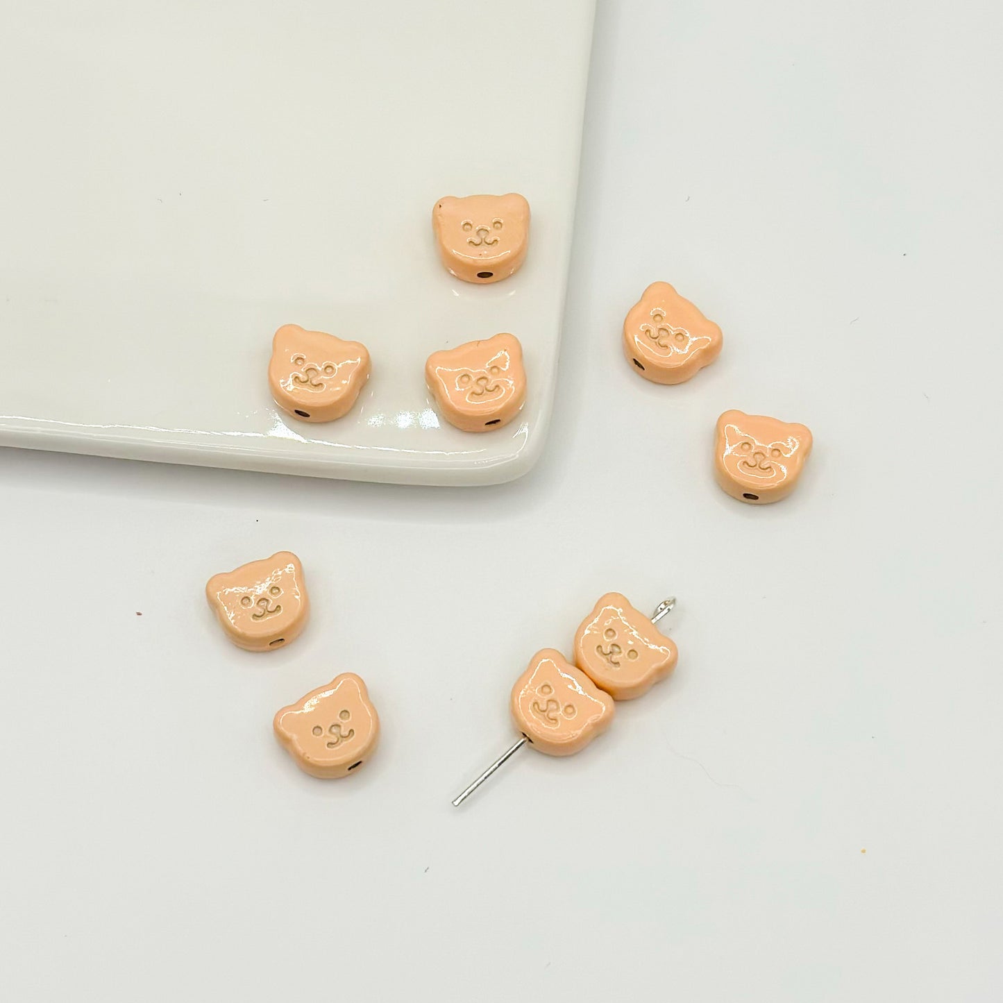 Teddy Bear Metal Beads 10mm Glossy Painted Alloy 10pcs 12