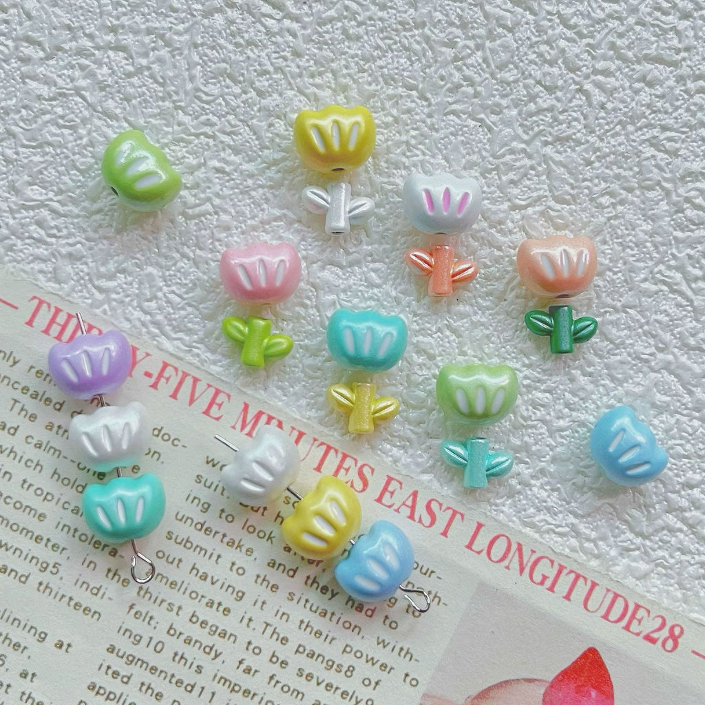 Tulip Metal Beads 3D Painted Pastel Colors 10pcs 4