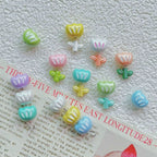 Tulip Metal Beads 3D Painted Pastel Colors 10pcs 4