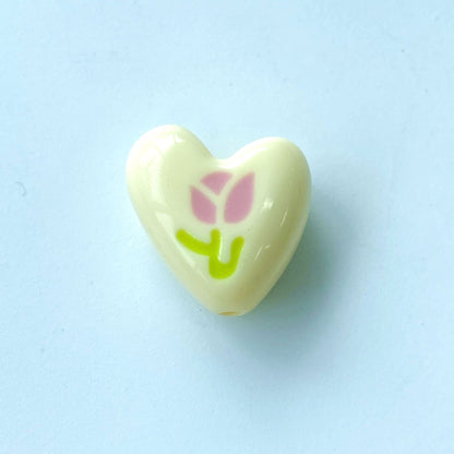 Hand Painted Heart Acrylic Beads 20mm Summer Tulip Pastel 100pcs 8