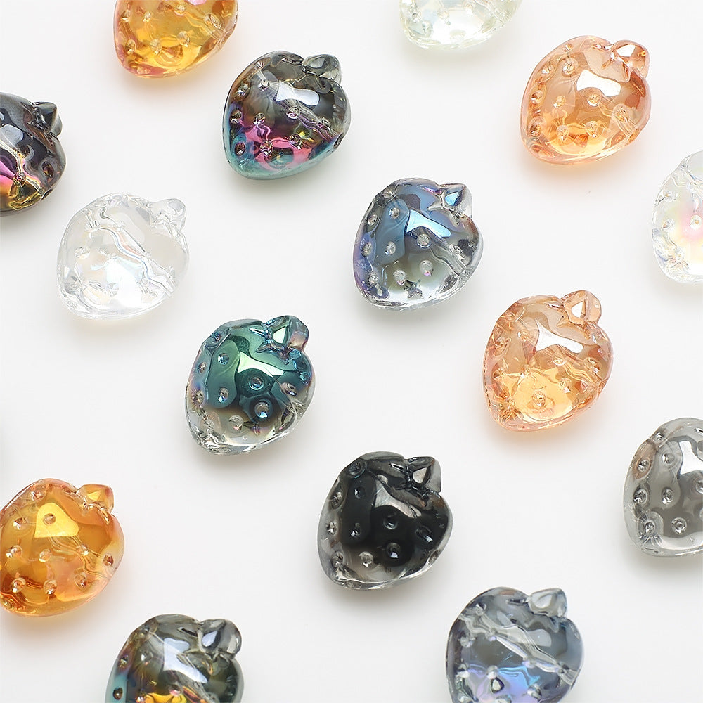 Electroplated Strawberry Glass Beads 13x16mm Iridescent 10pcs 4