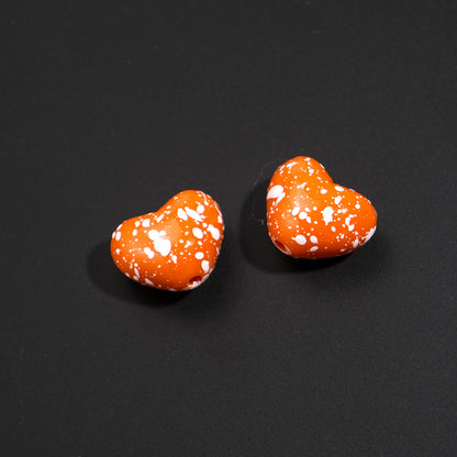 Plaid and Splashed Ink Pattern Heart Acrylic Beads 18mm 20pcs 20
