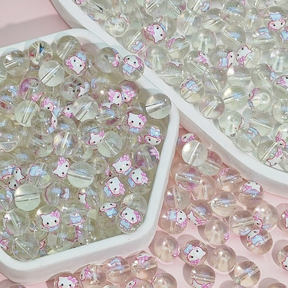Transparent Round Glass Beads 10mm Cartoon Character Printing 100pcs 15