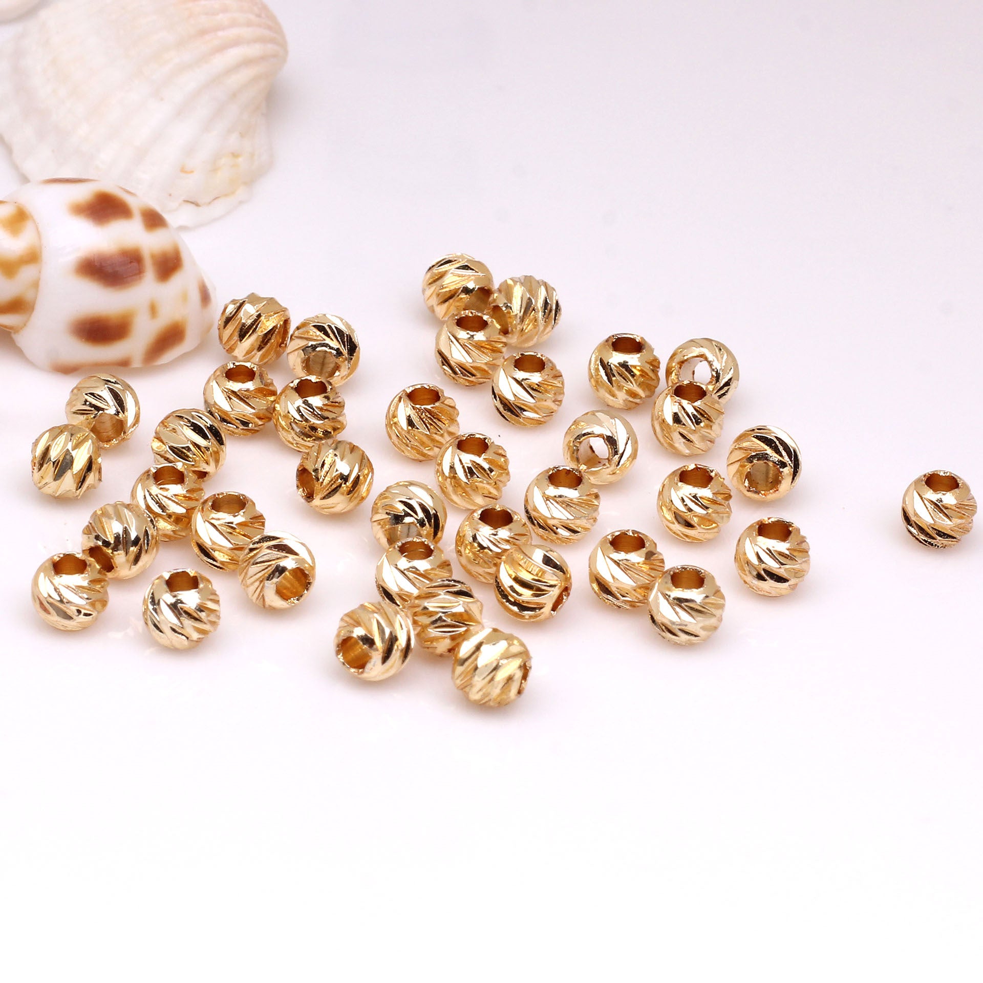 Brass Round Metal Beads 2.5-8mm Spiral Textured 100pcs 3