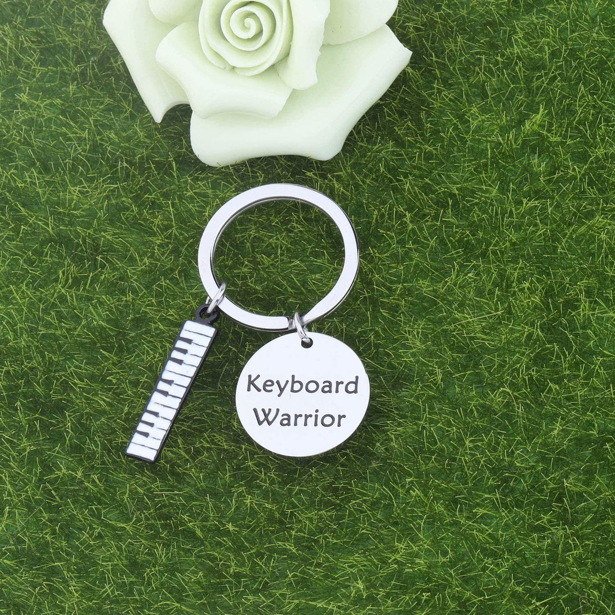 Stainless Steel Piano Keyboard Keychain Black and White Charm 4