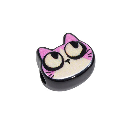 Painted Big Eyed Kitten Acrylic Beads 18mm Colorful Mixed 10pcs 15