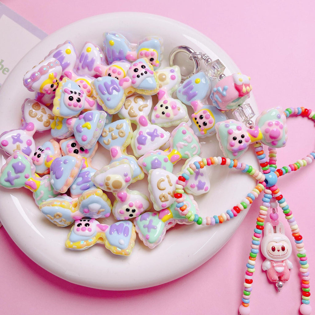 Hand Painted Hi Bow Acrylic Beads 20mm 33mm Pastel Colors 5pcs 4