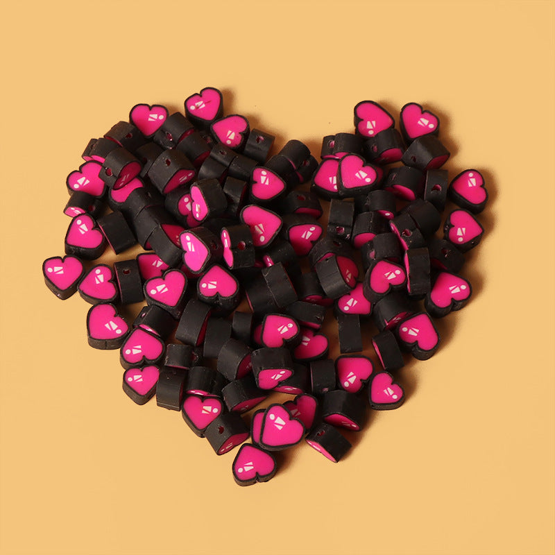 Heart Clay Beads 10mm Black Rose Red Polymer 100pcs