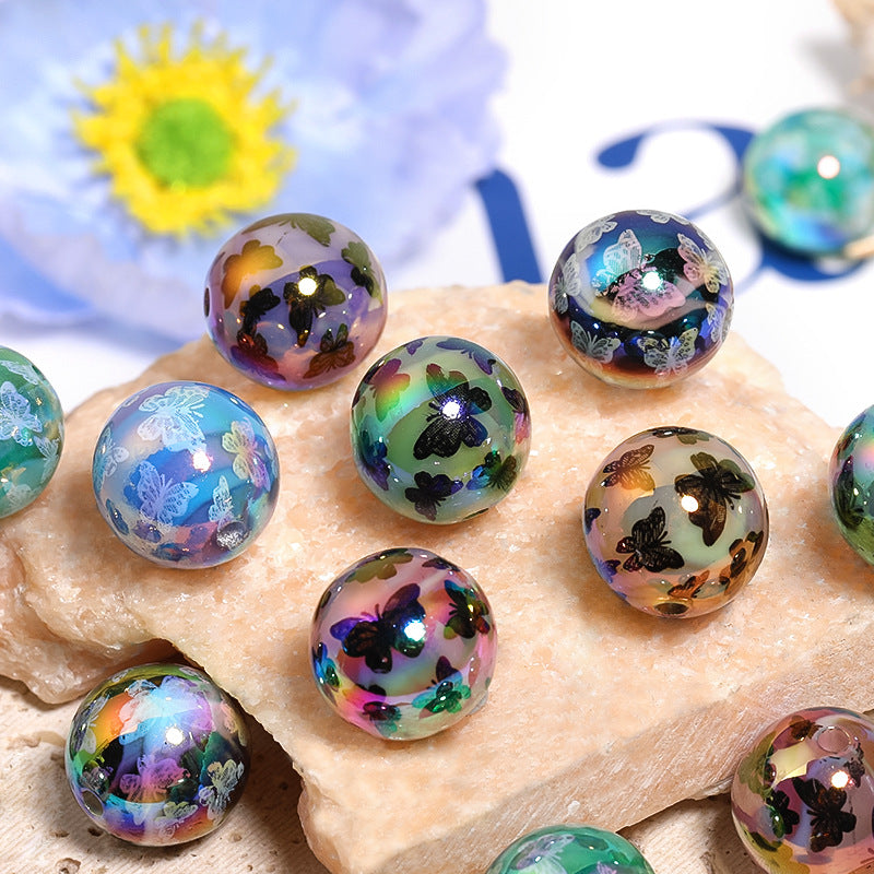 UV Plating Butterfly Acrylic Beads 16mm Lace Printed 50pcs