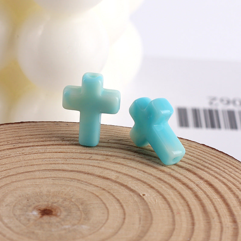 Imitation Jade Ink Color Cross Acrylic Beads 15mm Glossy Swirl 100pcs 11