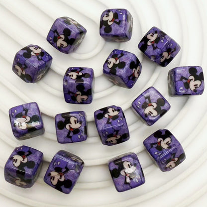 Square Acrylic Beads 14mm Diagonal-Hole Mickey and Sanrio Printed 50pcs 7
