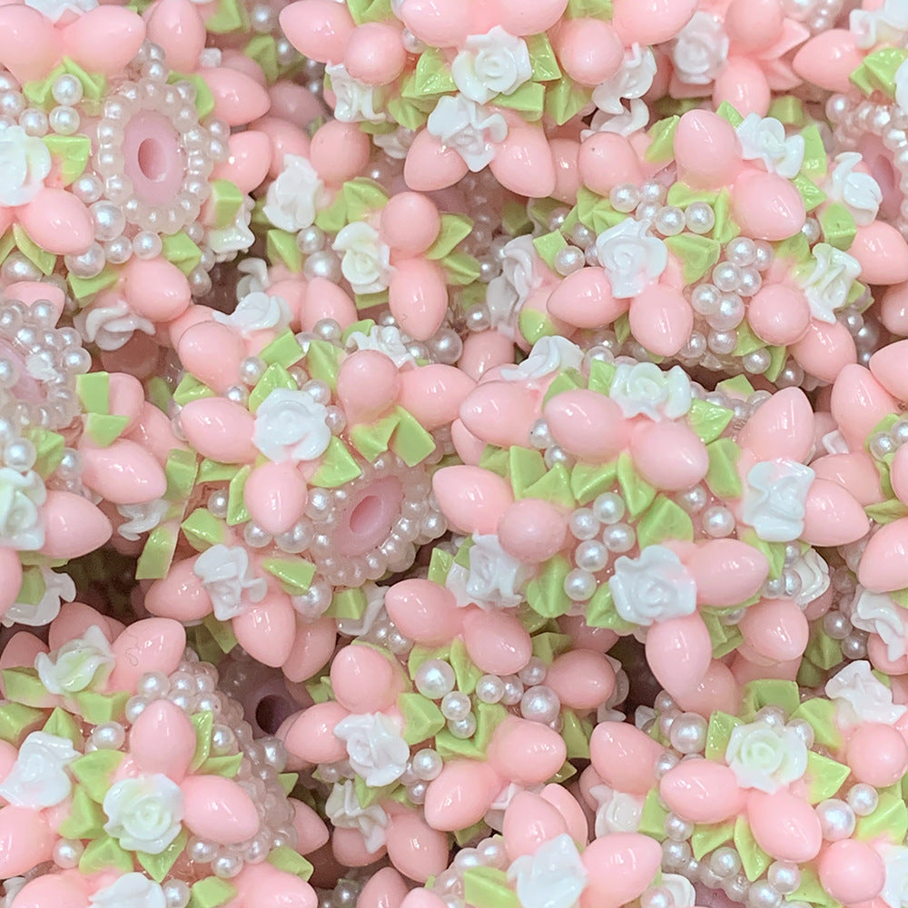 Flower Leaves Cluster Clay Beads 26mm Pastel Embellished 5pcs 4