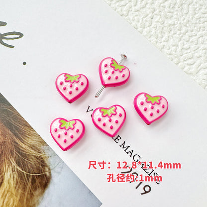 Star and Strawberry Heart Metal Beads Glossy Painted Colorful 10pcs 21
