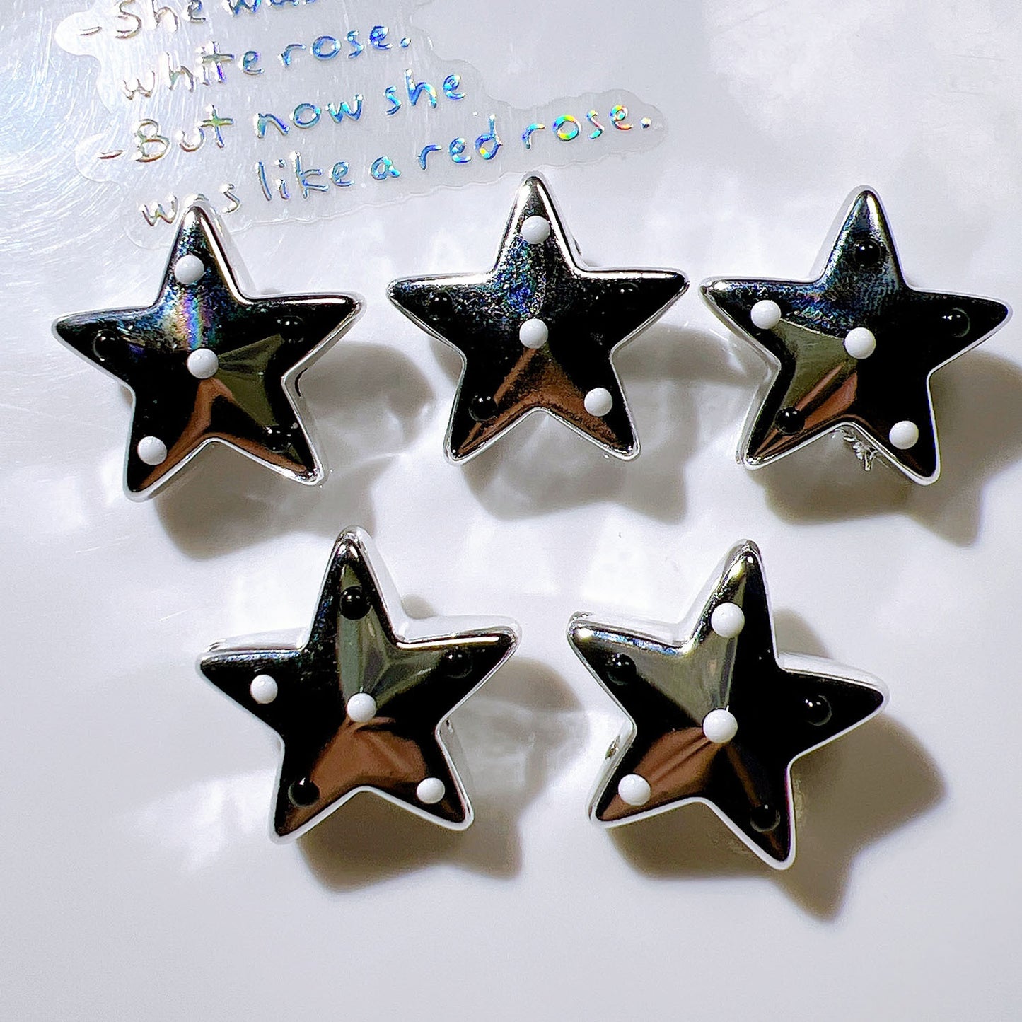 Plated Bow and Star Acrylic Beads Silver Metallic 10pcs 6