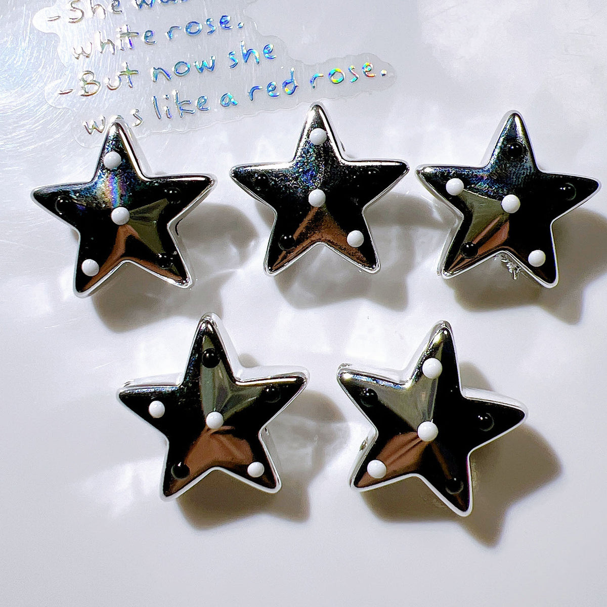 Plated Bow and Star Acrylic Beads Silver Metallic 10pcs 6