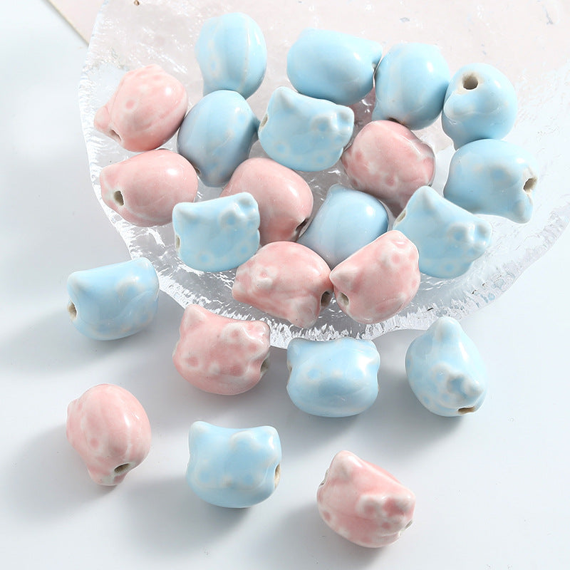 Hello KT Ceramic Beads 15mm Pastel Pink Blue Glossy 10pcs