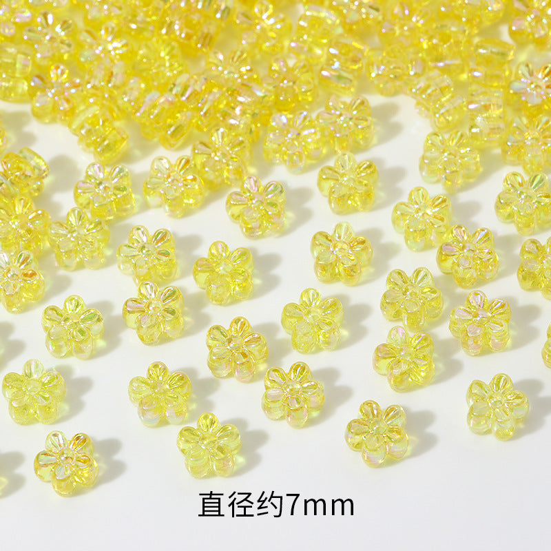 Plating AB Colored Floret Resin Beads 7mm Transparent 100pcs 7