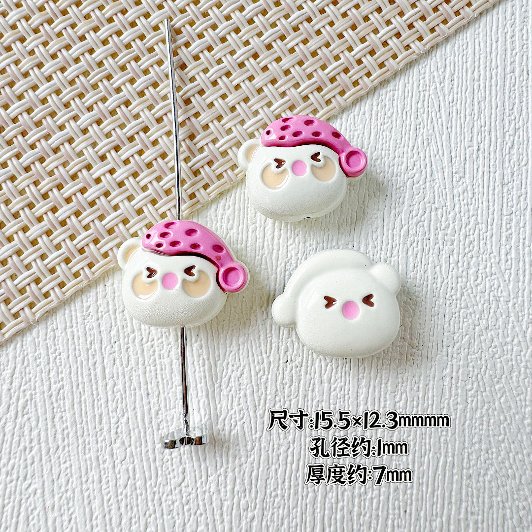 Baking Painted Teddy Bear and Flowerpot Metal Beads 15mm 10pcs 11