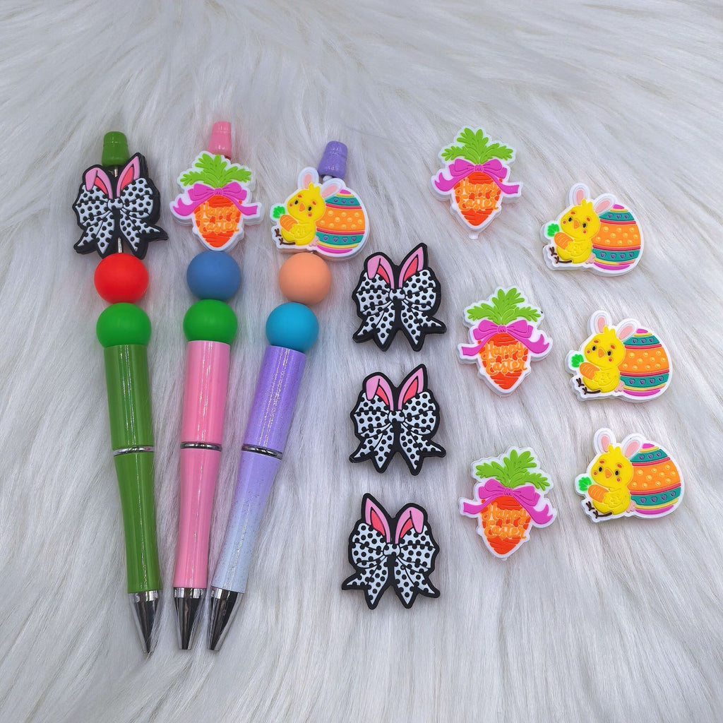 Silicone Focal Beads Easter Carrot Bunny Ear Bow 20pcs