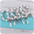 Wooden Dog Silicone Bead Tassel Wristlet Keychain Pomeranian Husky Beagle Bulldog 2