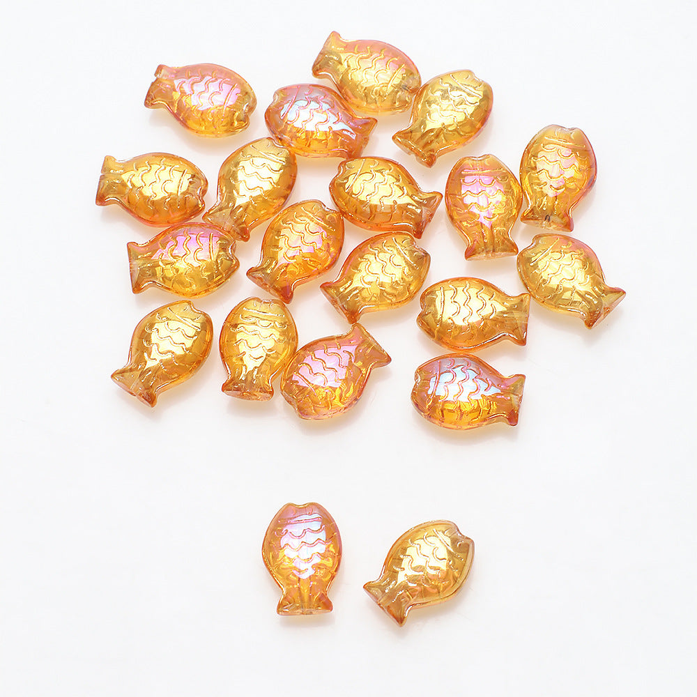 Electroplated Fish Glass Beads 10x14mm Japanese Style Perforated 30pcs 15