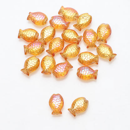 Electroplated Fish Glass Beads 10x14mm Japanese Style Perforated 30pcs 15