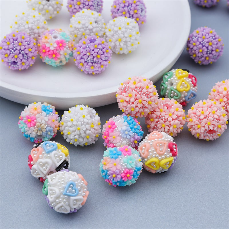 Embellished Flower Clay Beads 20mm Five-petal Pastel Rainbow 10pcs 3