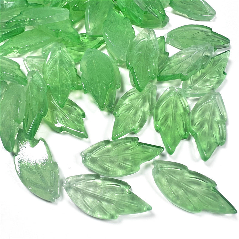 Czech Glass Beads Maple Leaves 26mm Green Shades 50pcs 2