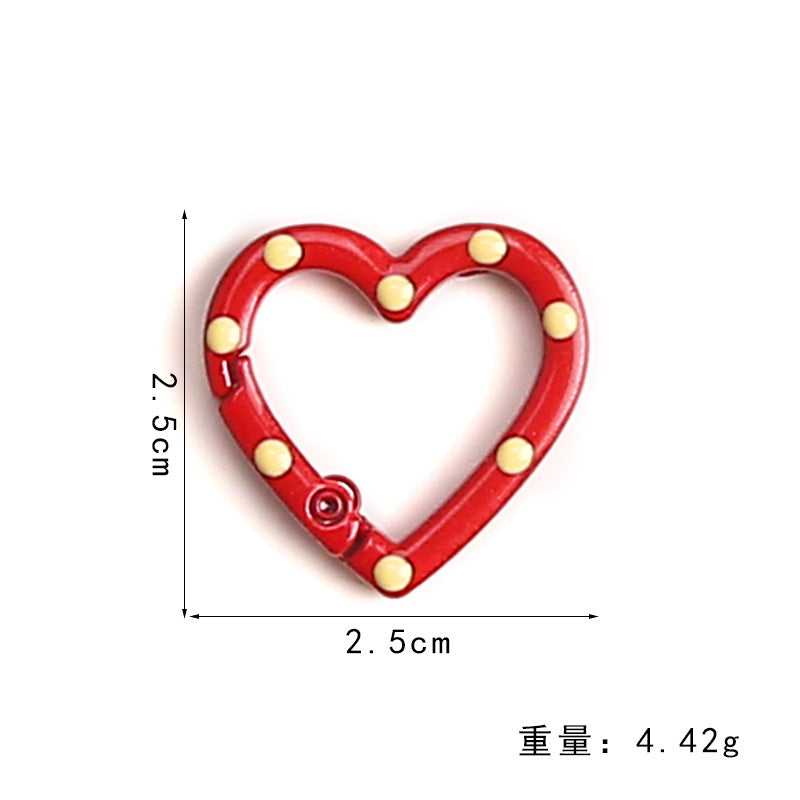 Metal Painted Dotted Heart Trigger Spring Keyrings 25mm 10pcs 3
