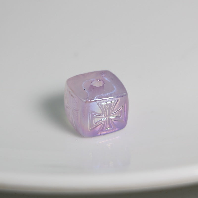 Cross Pattern Acrylic Square Beads 13x15mm Translucent Pastel 20pcs 4