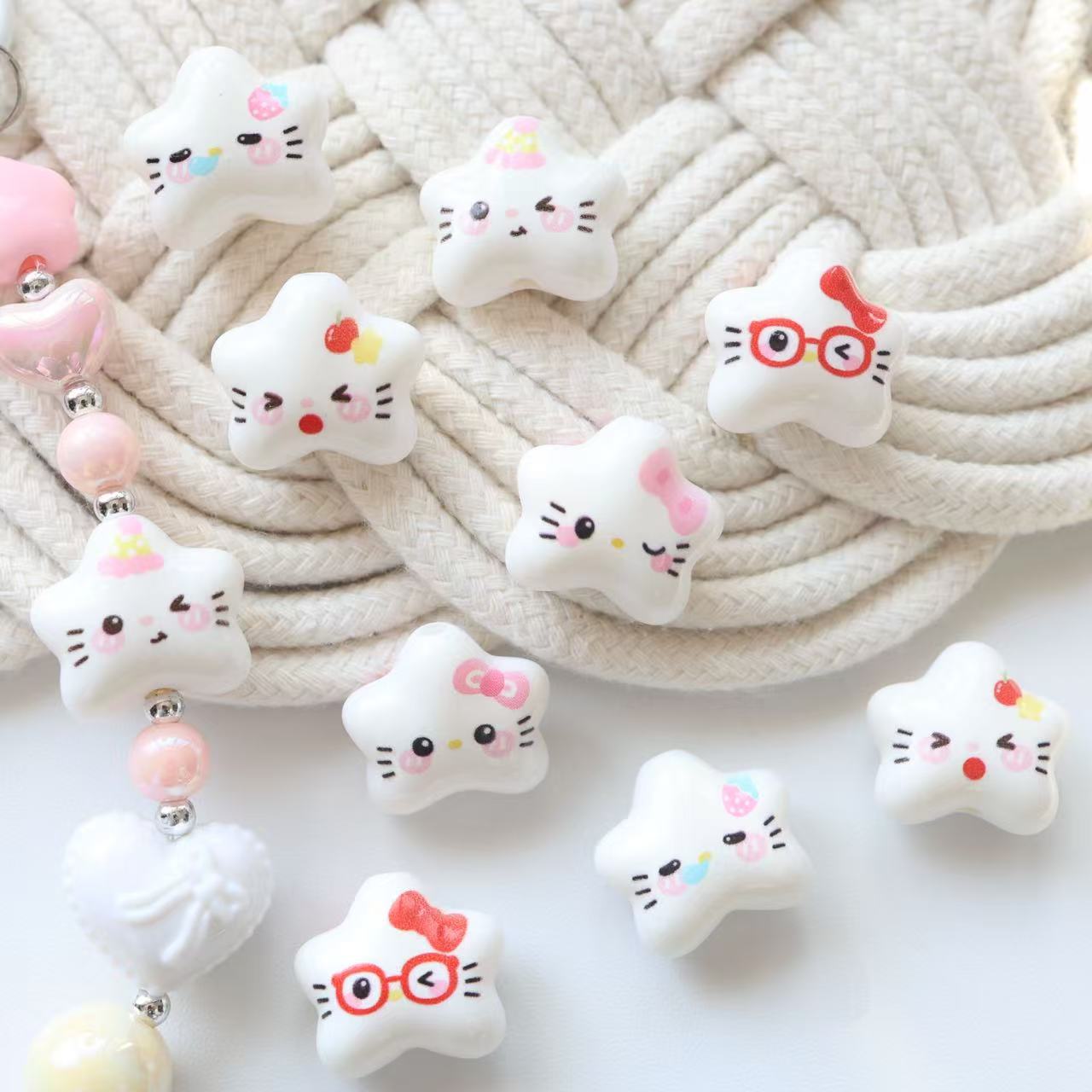 White Hello KT Star Acrylic Beads 20mm Cute Expression 20pcs 3