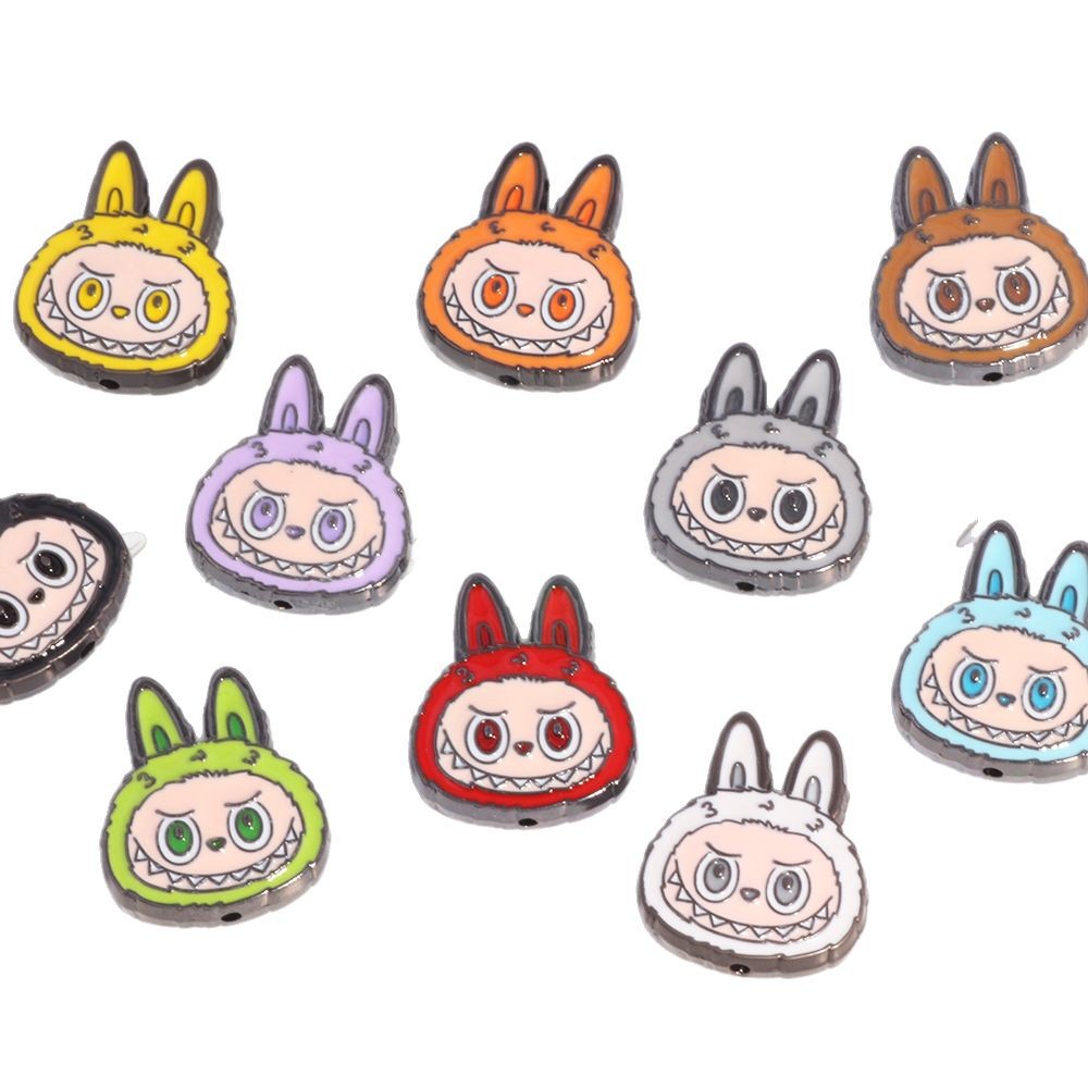 Labub Head Metal Beads 22mm Enamel Painted Alloy 10pcs 5