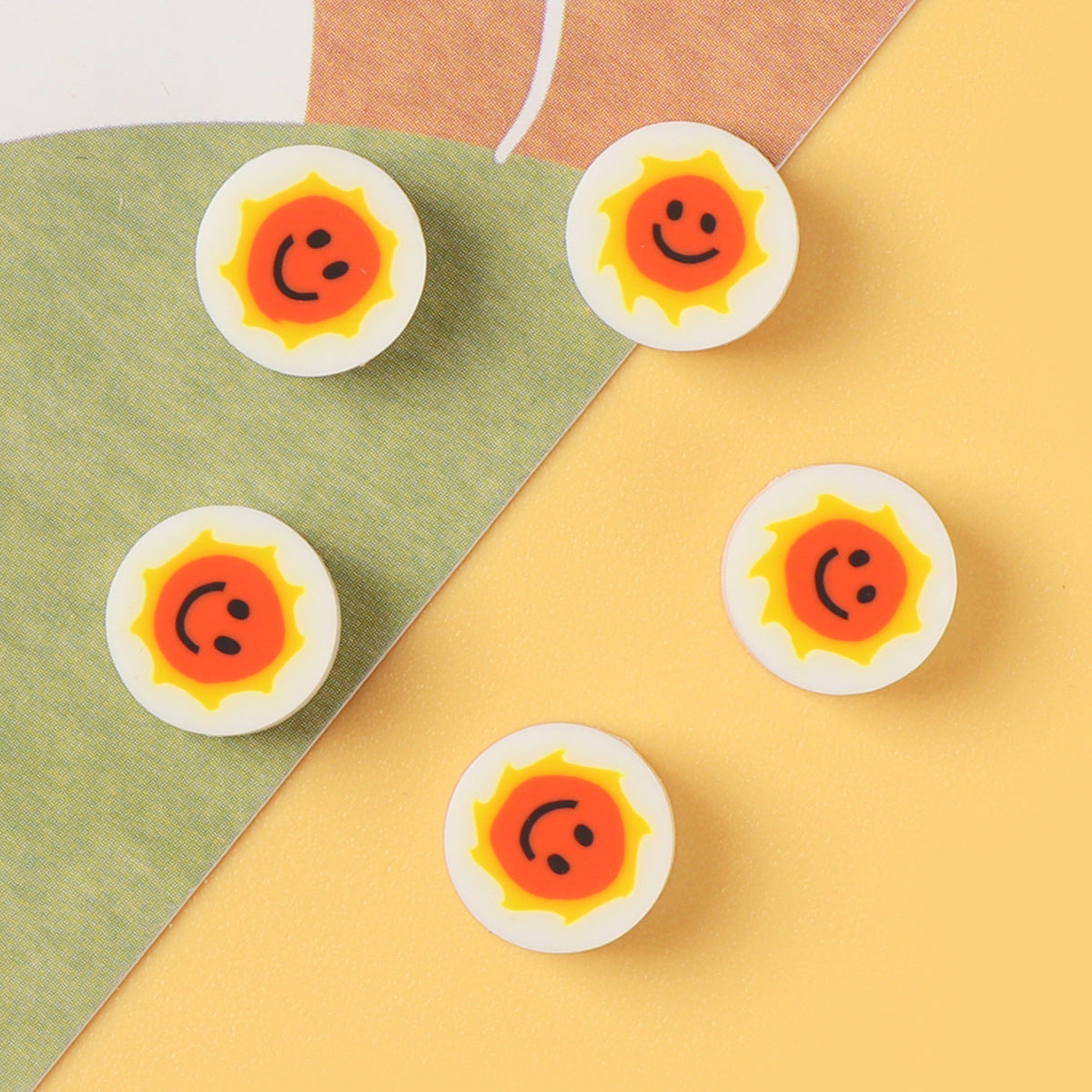 Flat Clay Beads 10mm Smiley Sun Pattern Polymer 100pcs 3